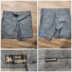 Men's BLUE HURLEY Shorts Size 36 Waist Flat Front Mens Shorts